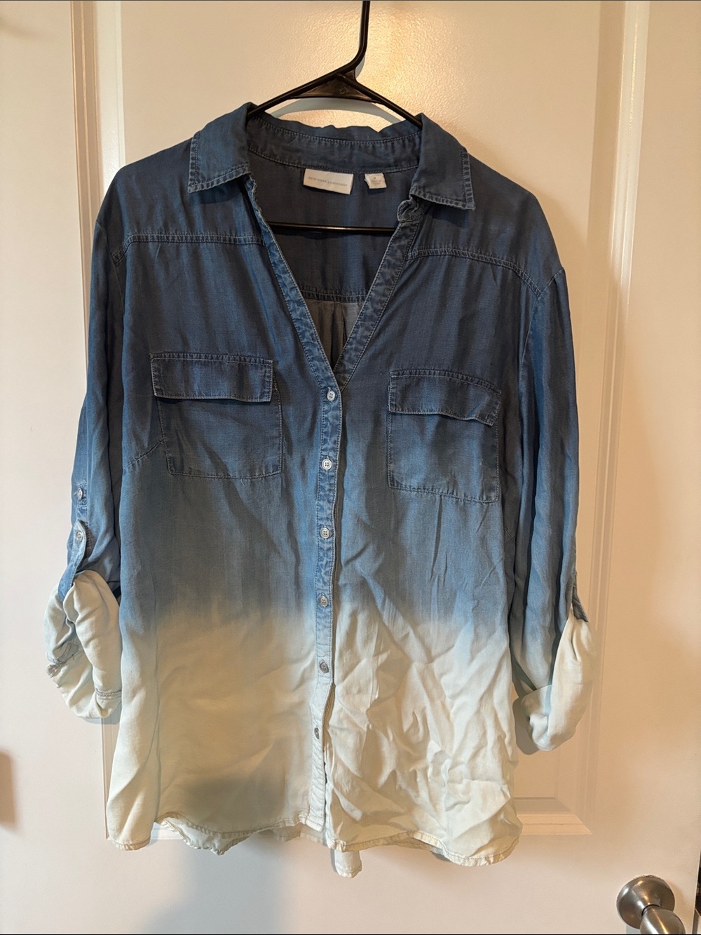 New York & Company Blue to Cream Ombre Button-Down Shirt